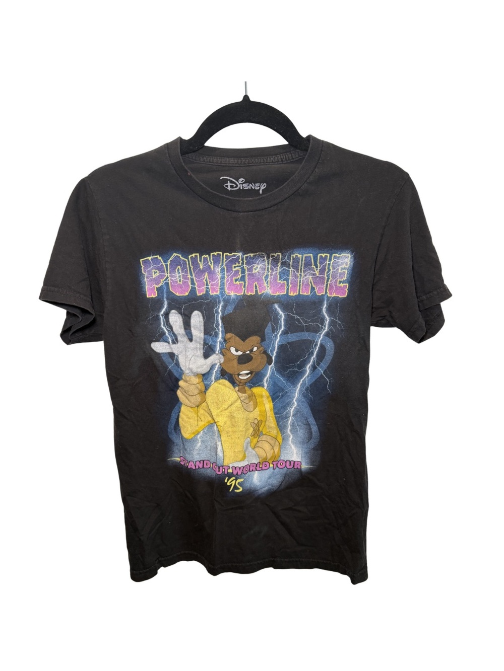 Disney Black Graphic Tee with Purple and Yellow Powerline Print